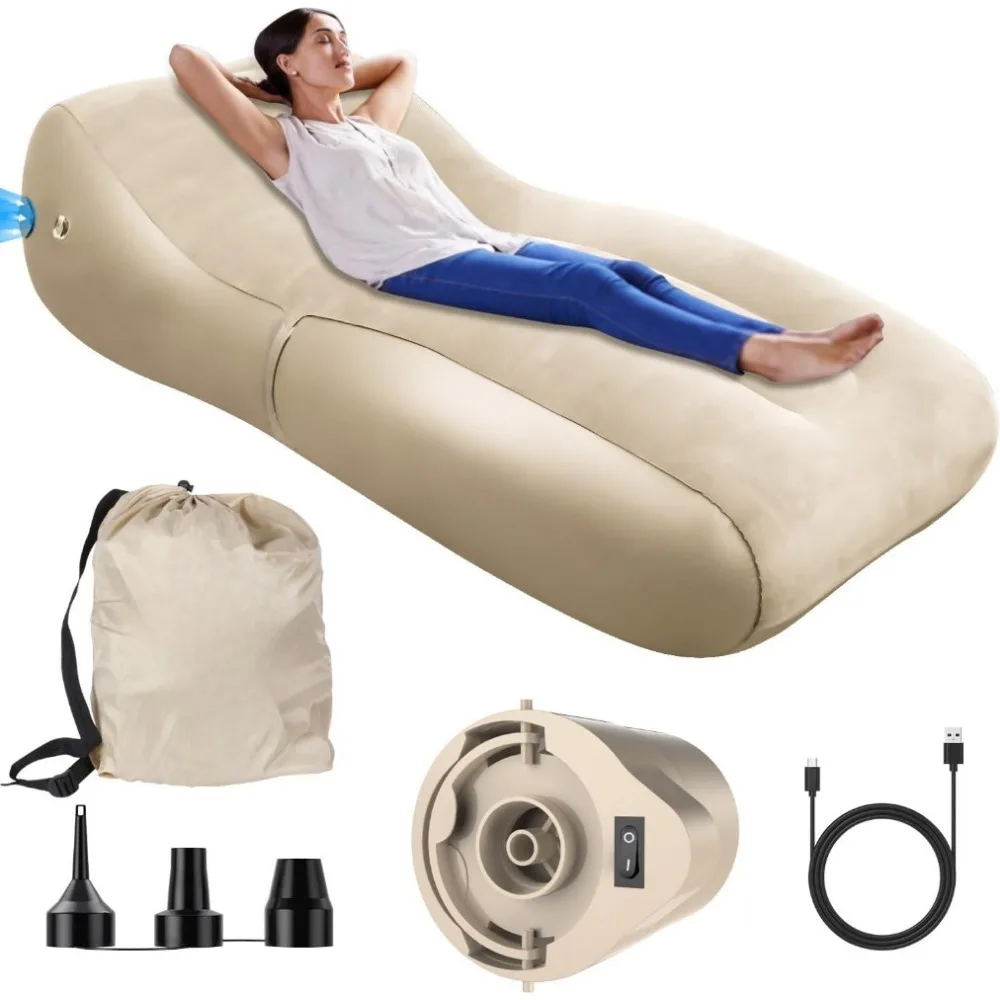 Luxury Inflatable Lounger Ultra-Wide 35.4 ”, Self Inflatable Couch with Built-in Pump, Comfortable Top Surface Camping Mattress