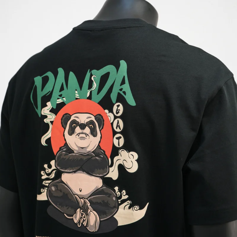 Cartoon panda printed short sleeved T-shirt for men in summer 2025, loose and personalized design, fashionable street casual top