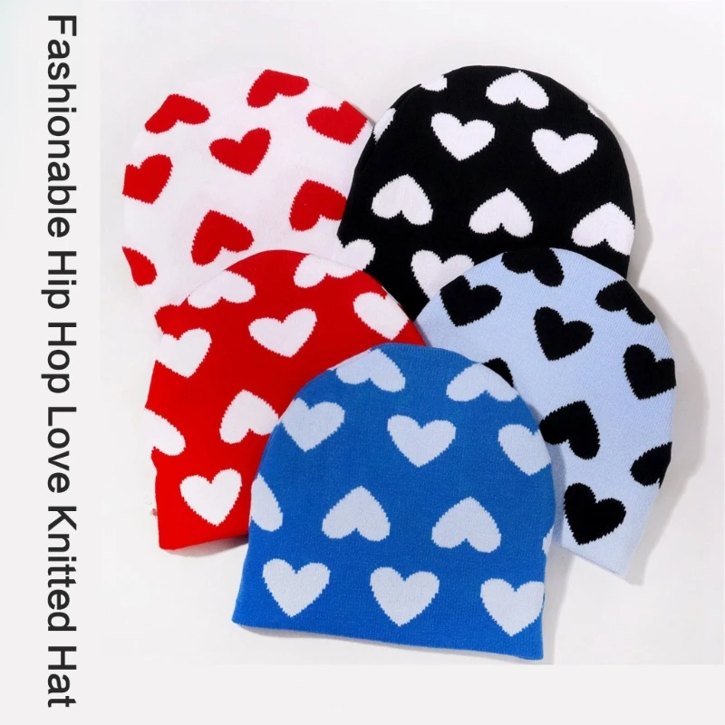 Winter Teen Hat Elastic Windproof Heart Pattern Hat Ear Protector Hat Adult Winter Cycling Skiing Dropshipping