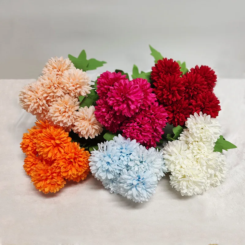 

9-головочные искусственные цветы, шарик, хризантема, гортензия, домашний декор, зеленый букет растений, свадебный букет, свадебное украшение своими руками