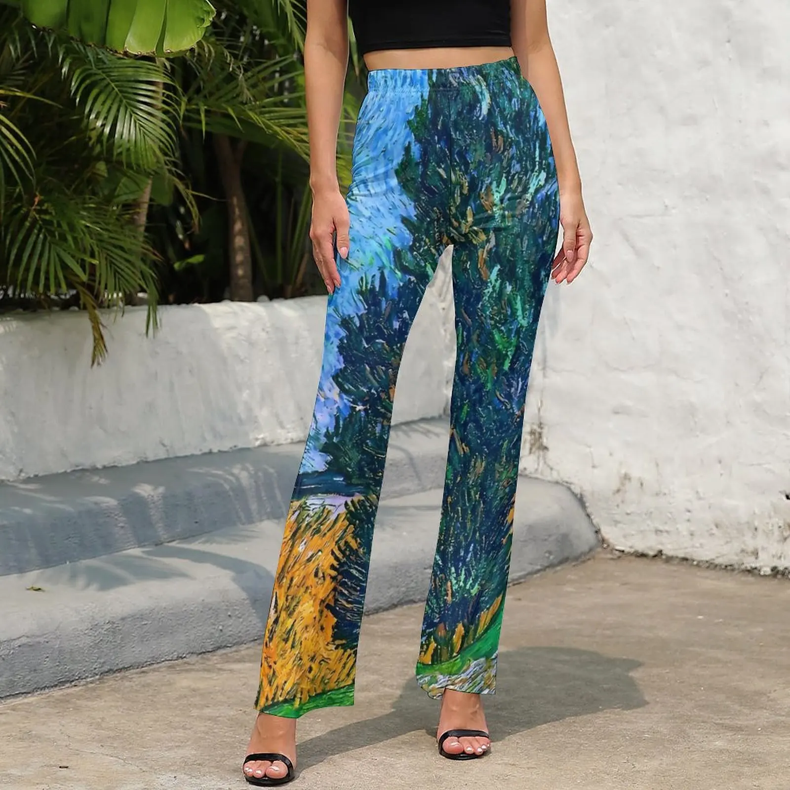 Pantalon Van Gogh Road avec presque resses et étoiles, taille haute, évasé, décontracté, design fjSpring, mode de rue, cadeau d'anniversaire