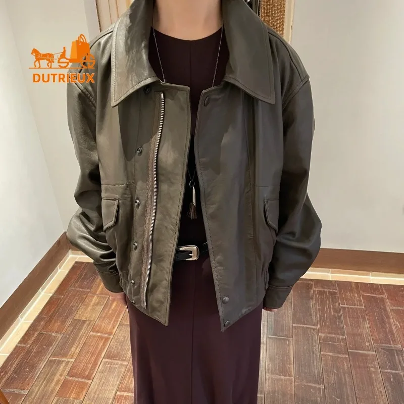 2025 Winter Women's Motorcycle Style Real Leather Jacket, 100% Genuine Sheepskin Elegant and Versatile Simple and Mature Coat