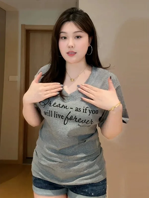 

plus Size Women's Slim Fit ort Sve T-irt V-Ne ey Summer New Sle Faionable Casual Breathable Comfortable Top