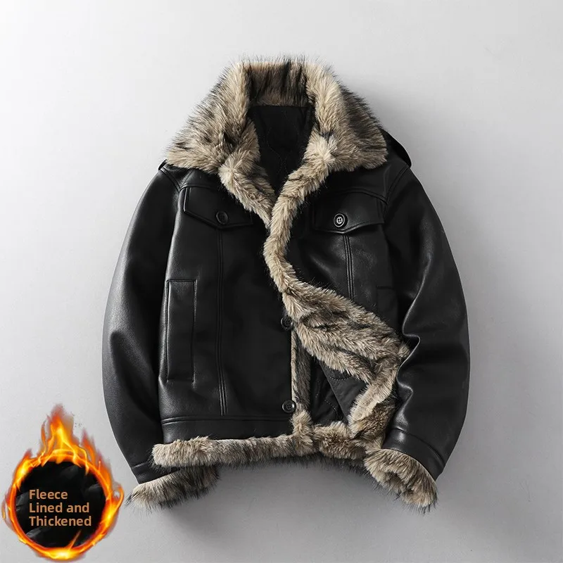 

Warmth Thiened Motorbike Sle Cotton Jaet with Fur Collar Men's Winter Coat Stand Collar PU Leather ort Length Jaet