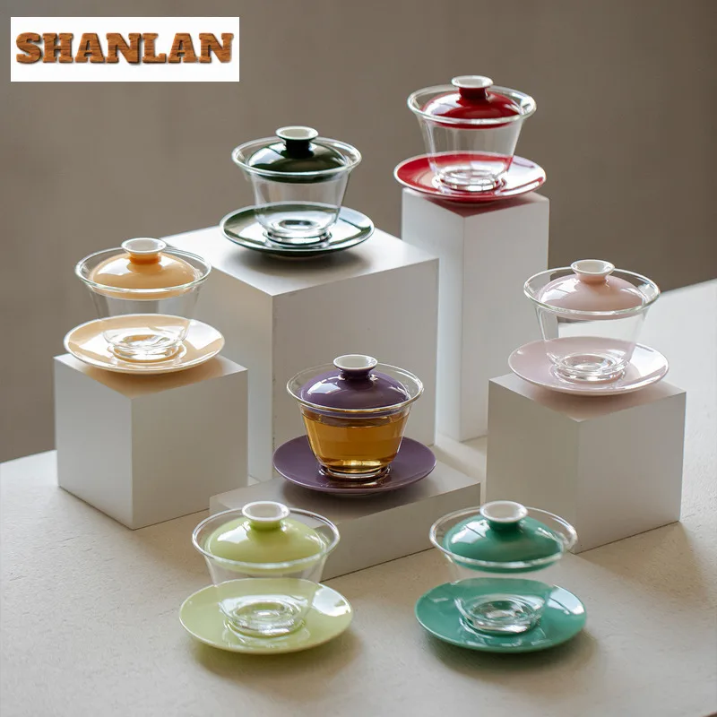 

150 мл прозрачная стеклянная трехтанальная винтажная чайная вареница Gaiwan, чайная чаша с крышкой, комплект чайника, крышка, чаша, чайный сервиз кунг-фу, подарок