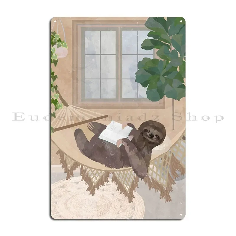 Sloth Reads In Hammock Metal Sign Party Retro Wall Custom Customized Create Tin Sign Poster