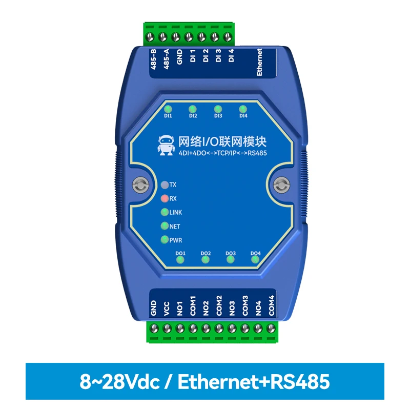 

RS485 RJ45 Ethernet I/O Networking Module 4DI+4DO Support Modbus Gateway TCP RTU DC 8-28V Industrail Standard ME31-AXAX4040