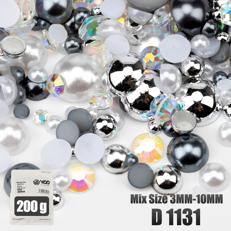 VDD 200g Großhandel Mix Größe Halbrunde Perlen ABS Flatback Perlen Harz Farbe AB Strasssteine zum Basteln DIY Nail Art Dekorationen – Detail 34