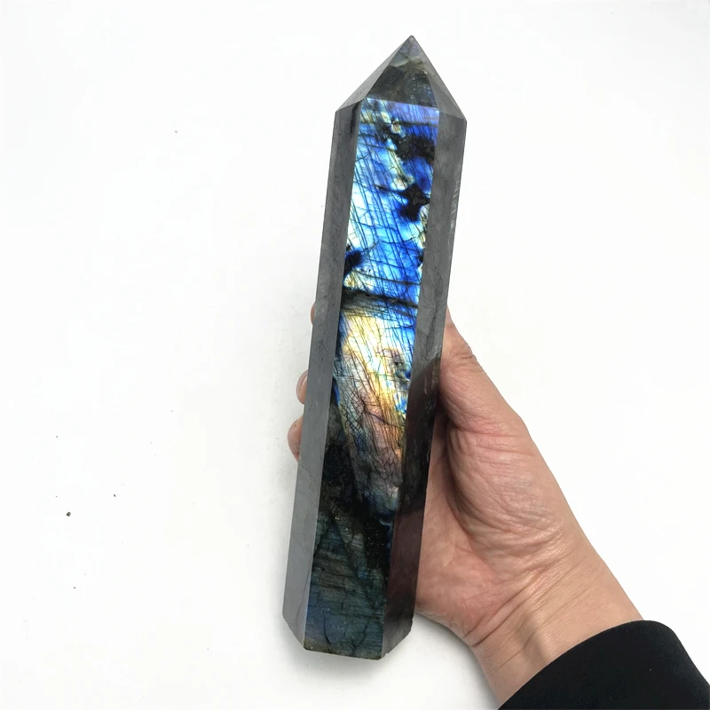 

980g Big Size Natural Quartz Obelisk Healing Colorful Labradorite Crystals Point Wands