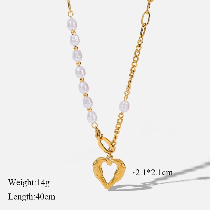 GANEMLY 316L Stainless Steel Heart Love Pendant Necklace For Women Fashion 18K Gold Plated Neck Chain Waterproof Jewelry Gift