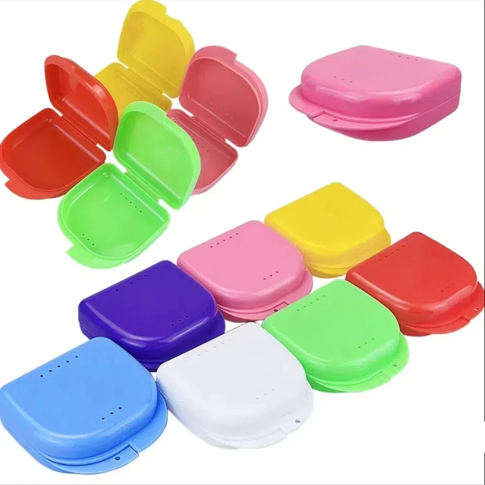 50Pcs Dental Orthodontic Retainer Box Denture Storage Container Mouth Guard Case with Vent Holes and Hinged Lid