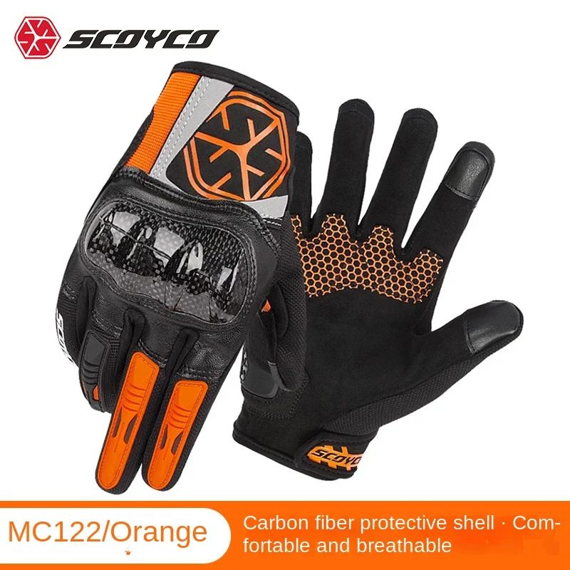 SCOYCO Motorbike Gloves Mc122 Men and Women Motocross Motorcycle Cycling  Polyester Guantes Carbon Fiber Touch Screen Gloves