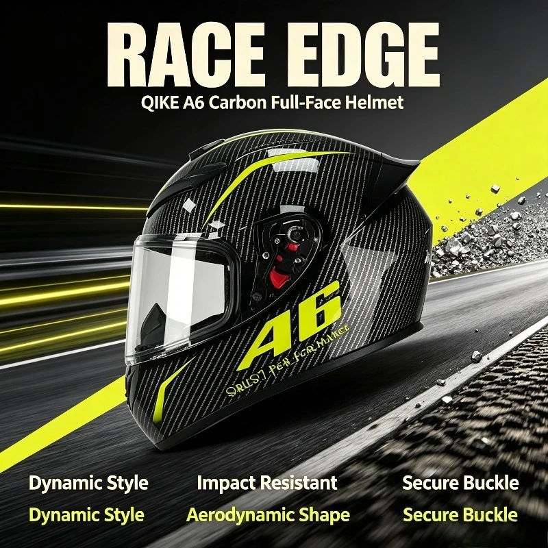 

QIKE A6 Carbon Fiber Racing Helmet No.46, Built-in Bluetooth DOT Motorcycle Safety Helmet