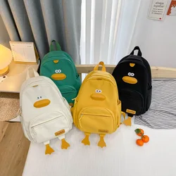 Cartoon Canvas School Bag para meninos e meninas, bonito Duckling Burden Reduction Backpack, Kindergarten Campus Bag