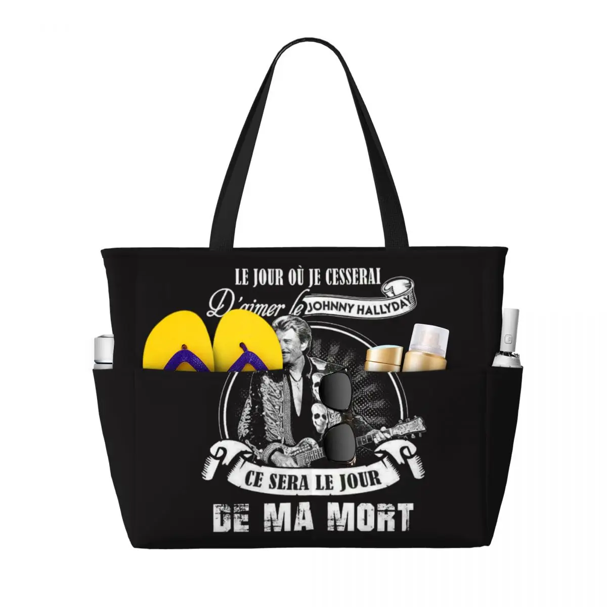 Custom Johnny Hallyday French Singer Tote Bag Women Large Capacity Heavy Metal Rock Beach Gym Travel Bags