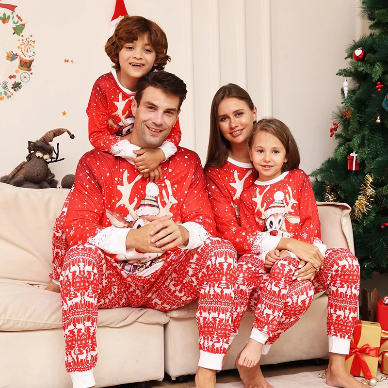 Christmas Family Matching Pajamas Clothes Set 2024 New Year Xmas Pyjamas Father Mother Kids Couples Family Look Sleepwear Outfit