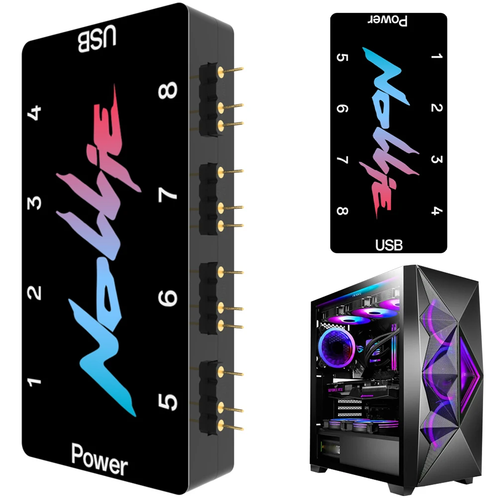 

5V 3Pin ARGB Fan HUB Controller Support SignalRGB OpenRGB ARGB Fan Hub SATA Power 8/16 Way for Extended Motherboard Interface