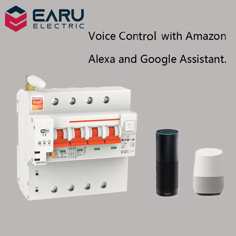 Imagem -04 - Disjuntor Wi-fi Inteligente Aplicativo Tuya Interruptor Rcbo Proteção contra Vazamentos Consumo de Energia de Energia Voltímetro Medidor Kwh 2p 4p 10100a