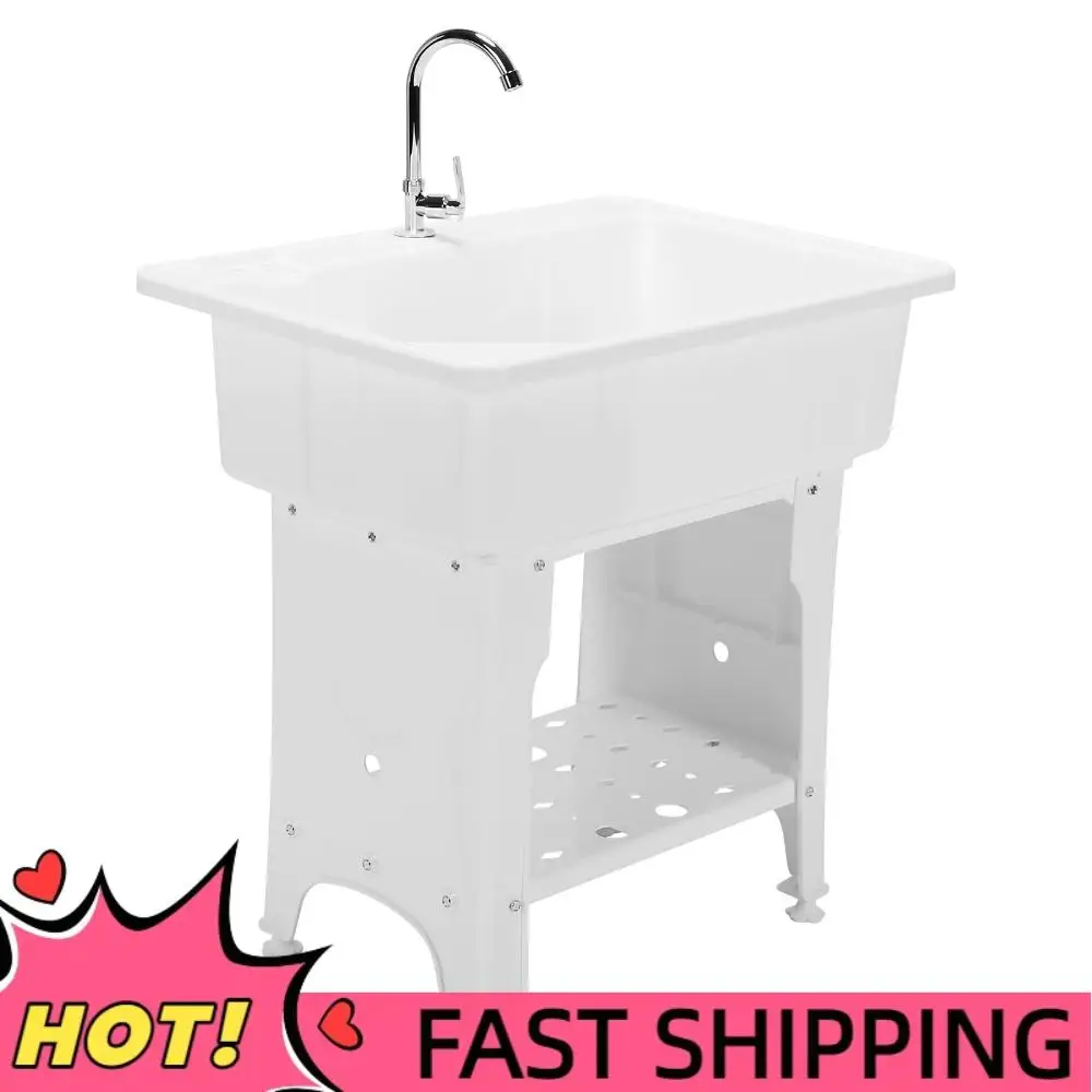 

Freestanding Utility Sink W/ Washboard & Faucet Thickened Laundry Sink Multi-Purpose for Room Basement Garage