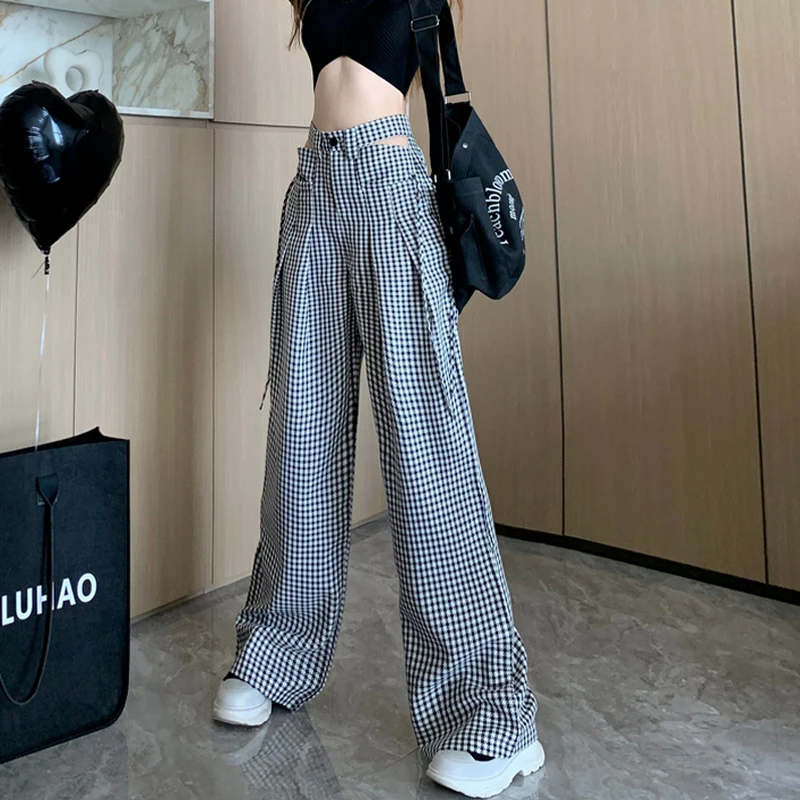 

Casual Wide Leg Pants Women Baggy Summer Aesthetic Trousers Mopping Pantalones De Mujer Korean Style Hollow High Waist Pants