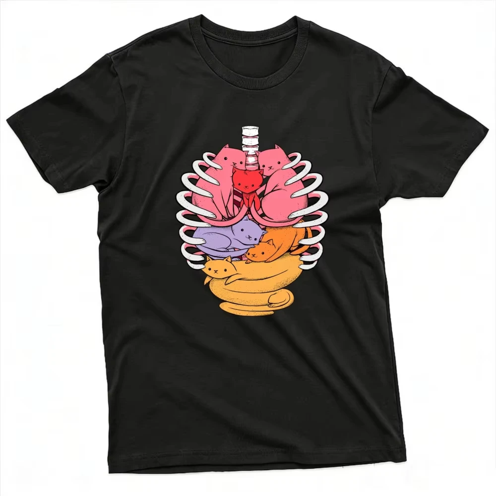 Cat Ribcage Cute Colorful Kitten Graphic Unisex Cotton Tshirt Weird Animal Art Short Sleeve Casual Holiday Outfit