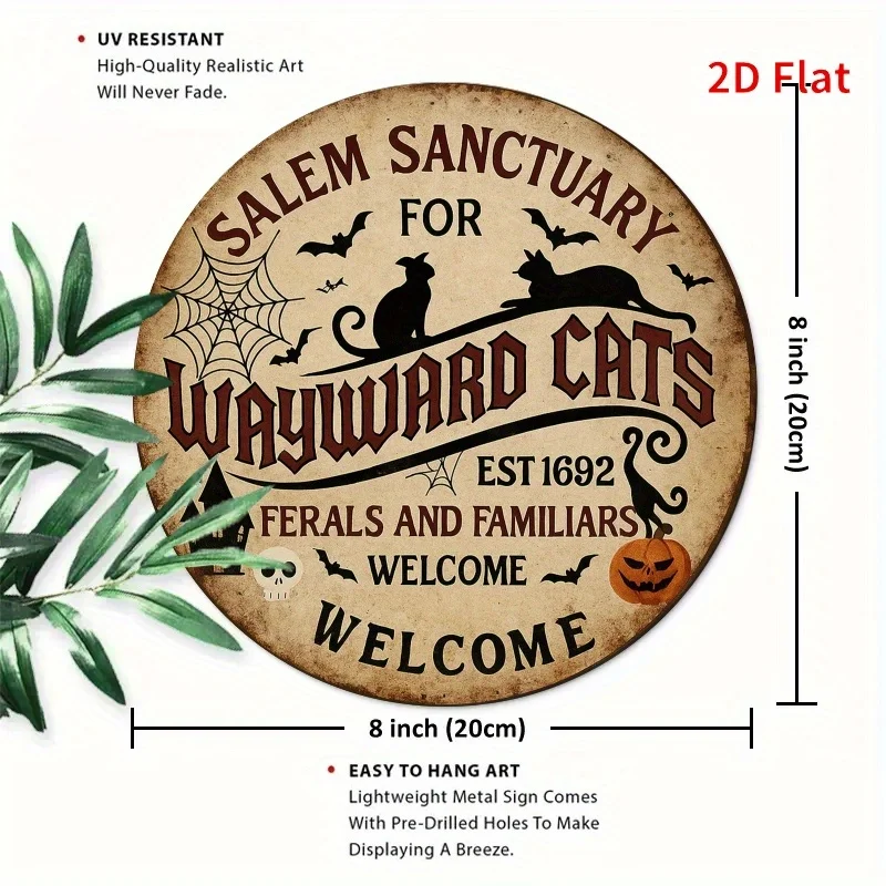 1pc Salem Sanctuary for Cats Halloween Sign - 2D Flat Printed Spooky Bats & Pumpkins Wall Decor with 