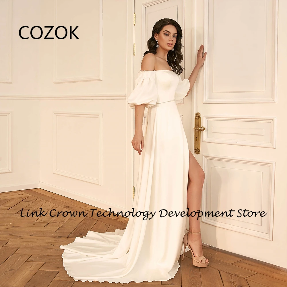 Cozok Off Shoulder Boot Hals Trouwjurken Voor Prinses 2024 Zomer Jersey Half Mouw Bruidsjurken Vetervestidos De Novia