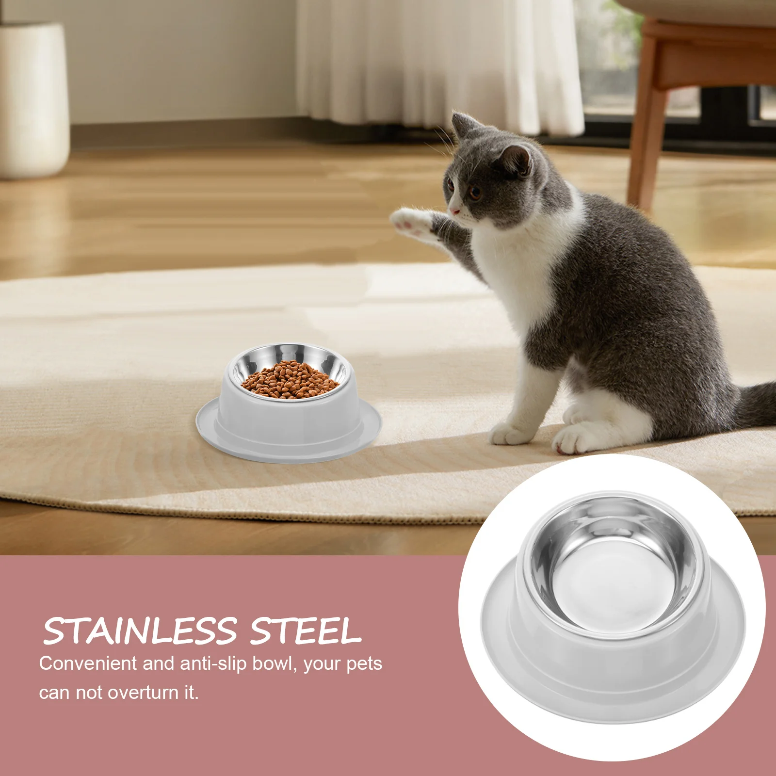 

Premium Pet Feeder Bowl Set Anti- Dog Stainless Steel Feeding Bowl Smooth Safe for Home Or Pet Shop Grey