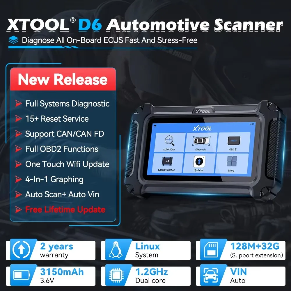 Xtool D6 All System Scanner Full OBD2 Automotive Diagnostic Tools Auto VIN With CANFD FCA 15 Resets Service Lifetime Free Update