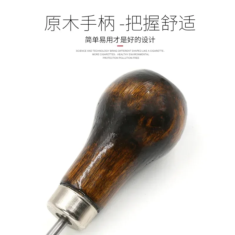 1PCS Awl Pricker Hole Maker Tool Punch Sewing Stitching Leather Craft Wooden Handle