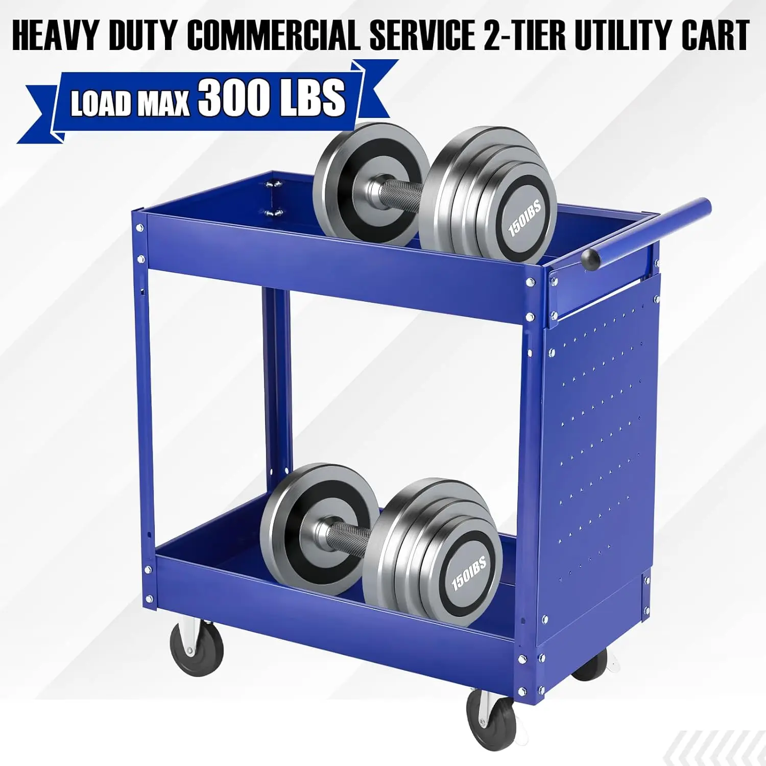 

2 Tier Rolling Tool Cart, 330 Lbs Metal Heavy Duty Utility Cart On Wheels, 2 Shelf Steel Utility Cart, Tool Storage Organizer