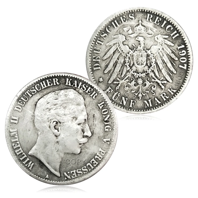 1907 William II replica commemorative silver coin, 5 mark European antique coin collection, a must-have gift for collectors