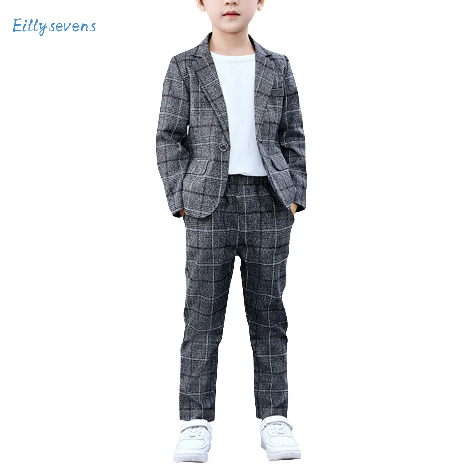 

Boys Suit Dress Suit Casual Retro Plaid Two Piece Set Fashion Piano Performance Reporting Performance Fitting Dress Suit Set