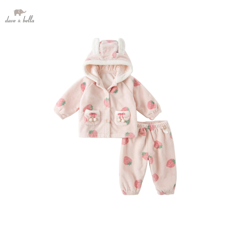 

Dave Bella Children Warm Pajamas Set Winter Girl Sleepwear Strawberry Print Baby Nightwear Kids Pyjamas Set DB4224614