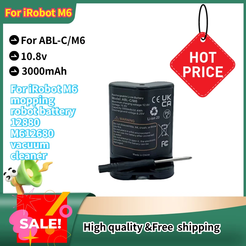 

10.8V 3000mAh For iRobot M6 mopping robot battery 12880 M612680 vacuum cleaner