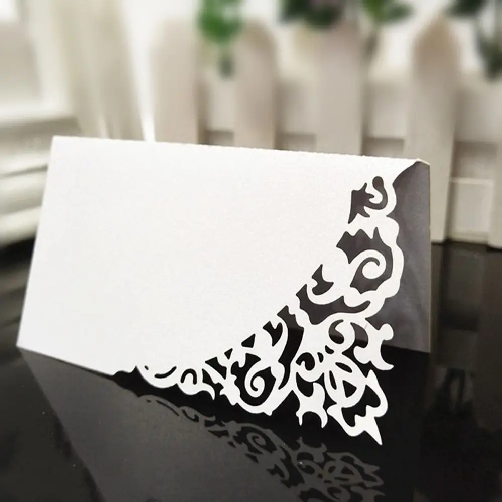 Tarjetas de lugar de mesa de boda cortadas con láser, tarjeta de nombre con número plegado en blanco, tarjeta de número de asiento de papel elegante, despedida de soltera, 10 Uds.