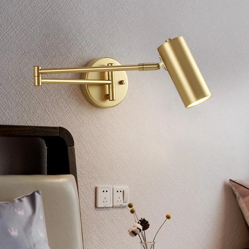 

Настенный светильник в скандинавском стиле для спальни, складной светодиодный настенный светильник с регулируемым углом наклона, золотистый/черный, для внутреннего освещения дома, прикроватные светильники
