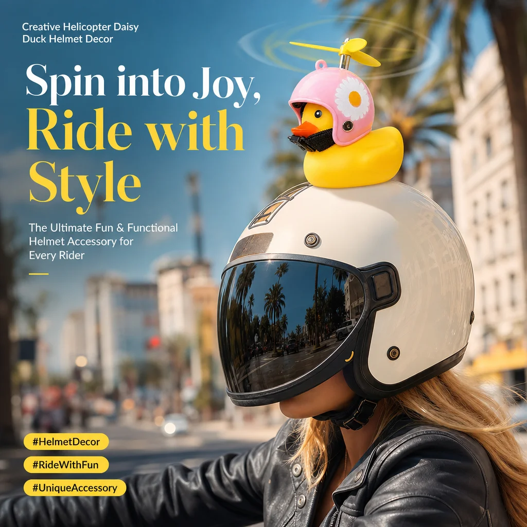 Pink Daisy Helmet Duck Whirligig Handlebar Ornament, Motorcycle Bicycle Handle Decoration