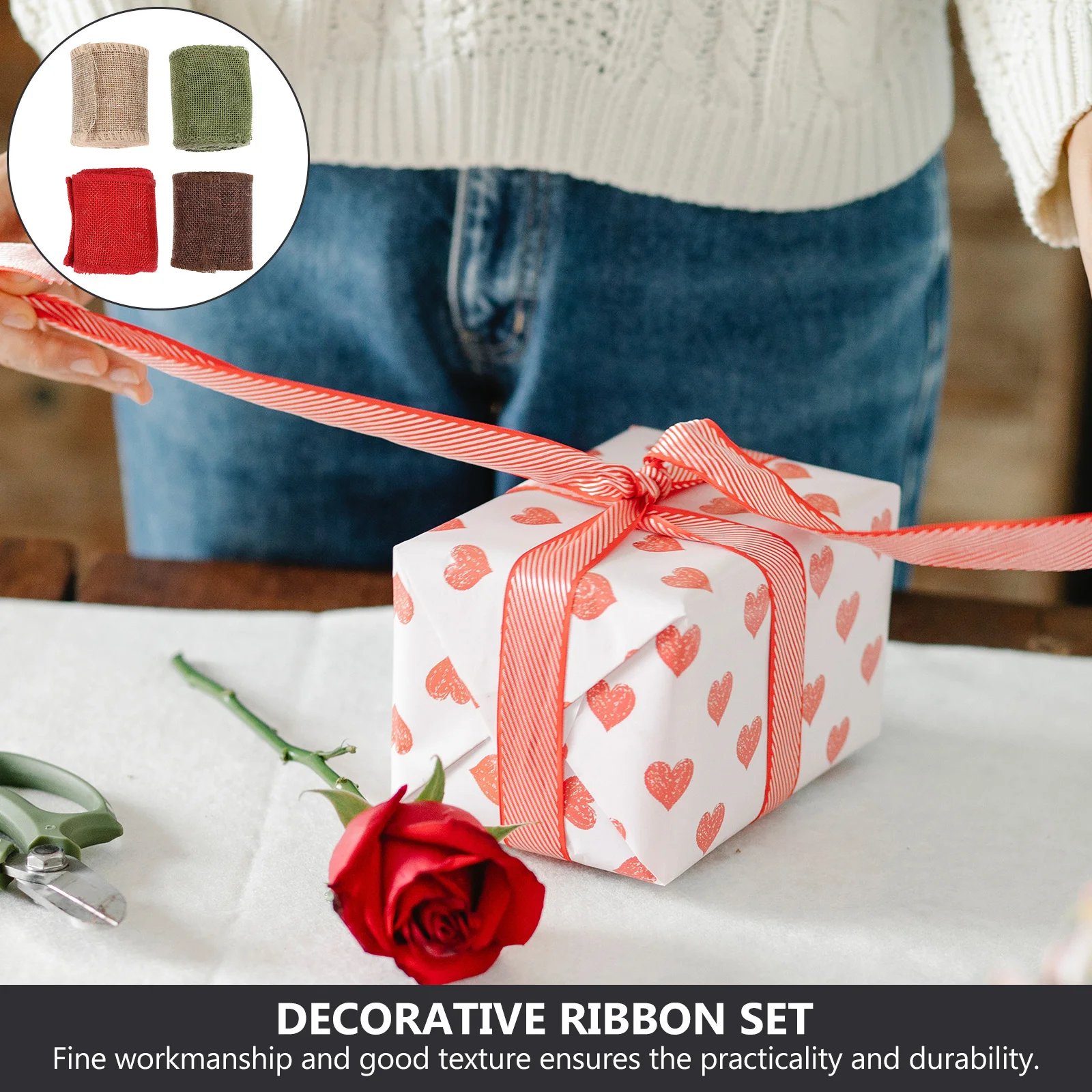 

4pcs 4 Rolls Wide Christmas Decorative Ribbon Gift Wrapping Webbing For Diy Crafts Xmas Wreath Making Present Packing