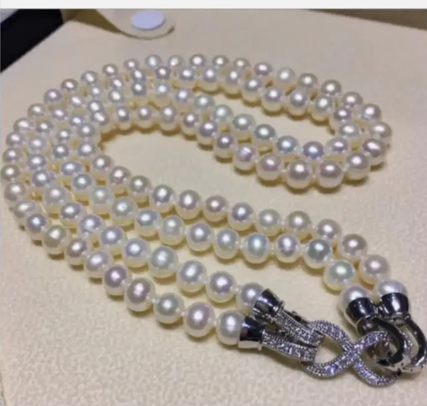 Double Strand AAA 8-9mm South China Sea White Pearl Necklace 18 