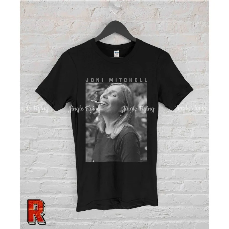 Joni Mitchell Camisa Rock Jazz Pop Tee Top Vintage Retro Super Cool Unissex Música Preto Branco Camiseta