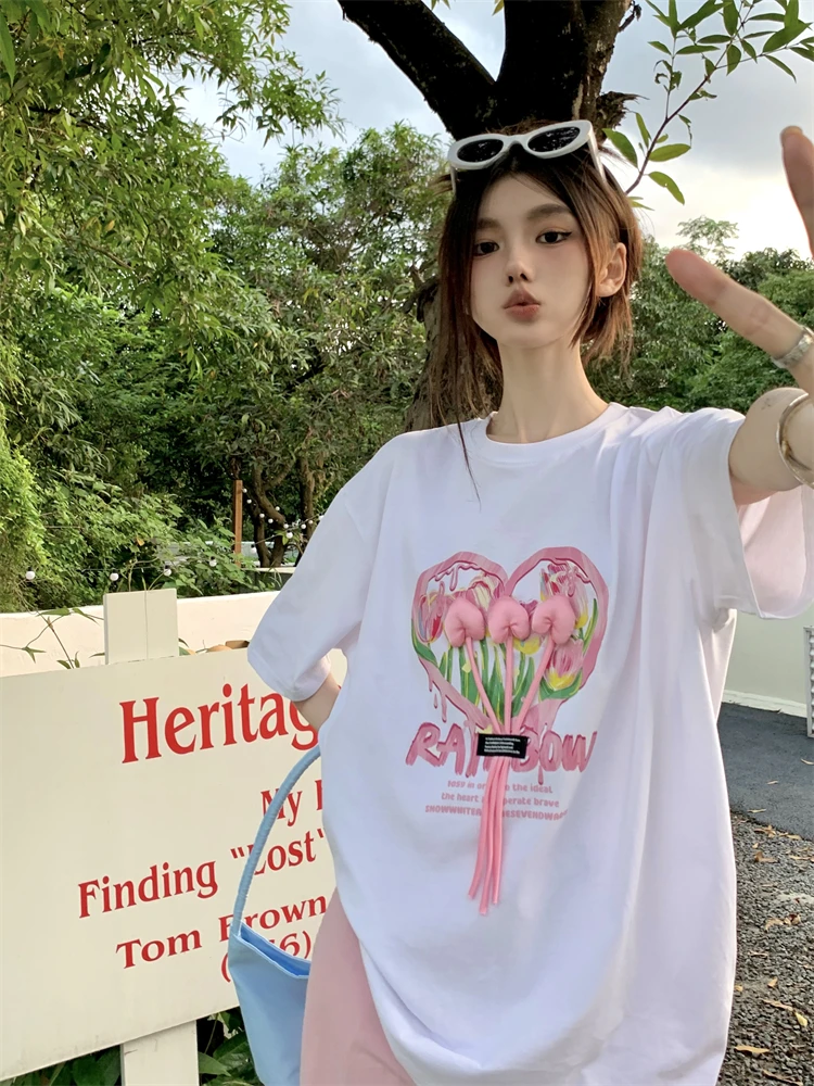 Summer Top 2023 T Shirt Women Clothing Short Sleeve Woman Tshirts O-Neck T-shirty Damskie Fashion Camisetas De Mujer