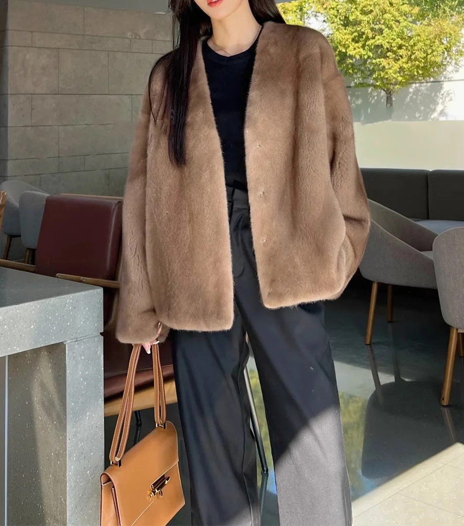 Mink Fur Women's Fashion V-Neck Blue Mink Fur New Imitation Mink Fur Jacket 2025 New Item