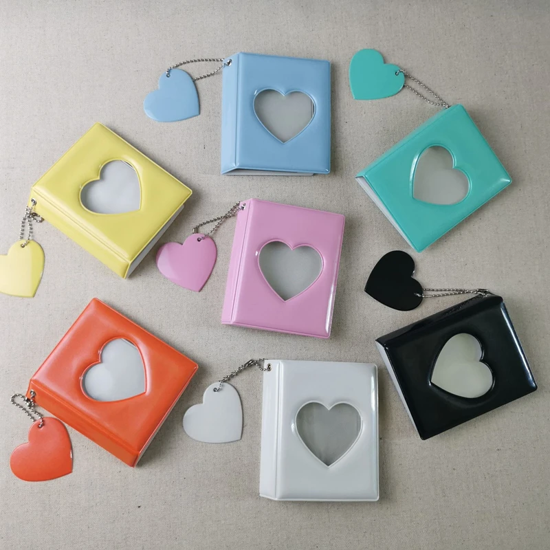 Nouvel Album Photo de couleur unie de 3 pouces, porte-carte Photo creux d'amour avec pendentif en forme de cœur, cartes idole Kpop, livre de collection, Album Polaroid