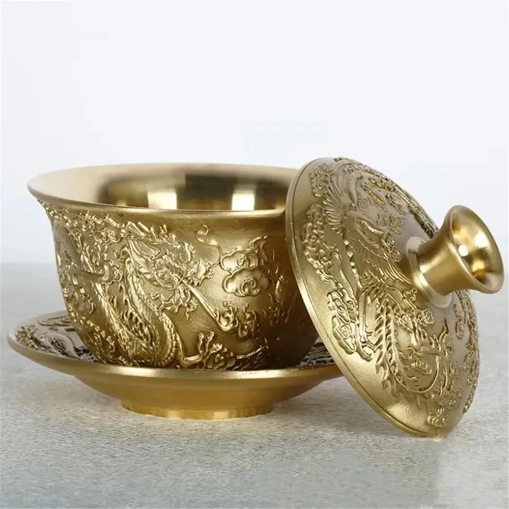 

Pure Copper Coffee Cup Saucer Set 100ml Luxury Milk Mug Tea Cup Cafe Drinkware Couple Engraved Handcrafted Phoenix Dragon Gifts