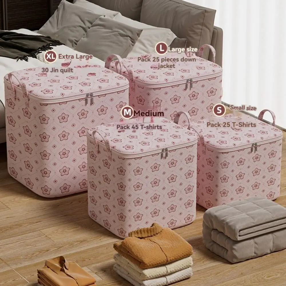 With Handle Clothes Storage Bins Foldable Clothes Organizer Wardrobe Sorting Storage Bucket Cherry Blossom Dust-Proof