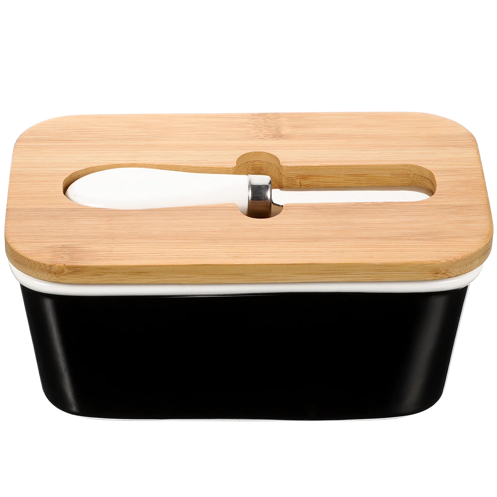 

1Set Ceramic Butter Dish with Bamboo Lid Kitchen Storage Box for Butter and Cheese Preservation Household Tableware