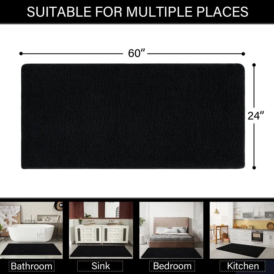 

Luxury Bathroom Rug Shaggy Bath Mat 24 x 60 Inch, Washable Non Slip Bath Rugs for Bathroom Shower, Soft Plush Chenille Absorbent