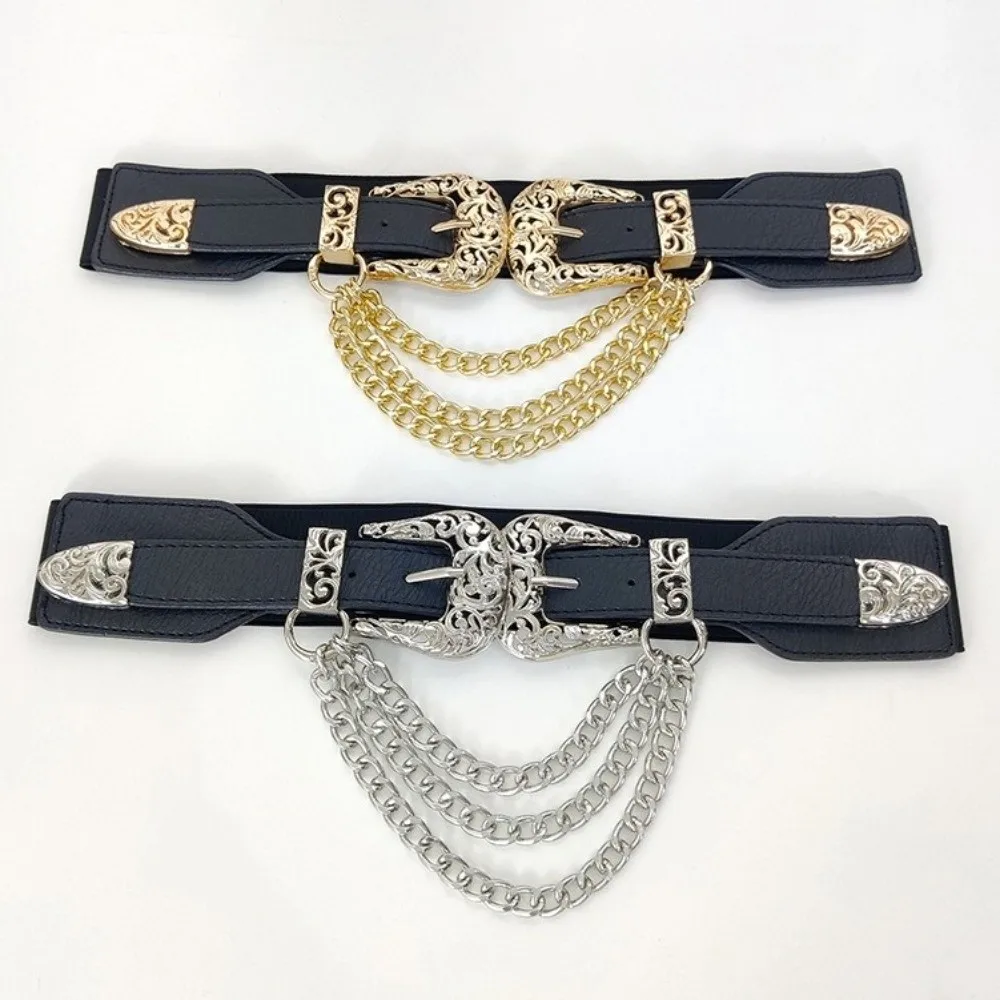 Fashion Adjustable Waist Cincher Wide with Chain Waist Belt Elastic Waist Belt Adult