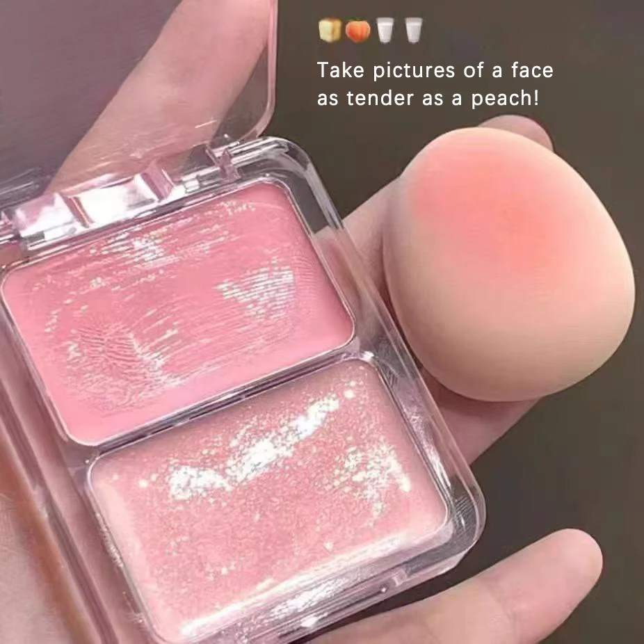 Blush brilhante de gelatina de duas cores, leite pêssego rosa damasco vermelho gem rouge maquiagem coreana, textura creme, brilho de baixa saturação